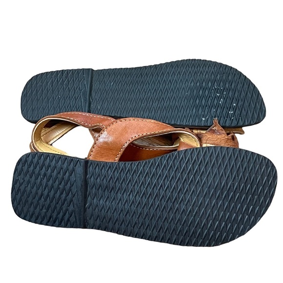 Handmade Tooled Brown Leather Sandals With 3-D Leather Floral Detail Size 8 - Picture 5 of 7